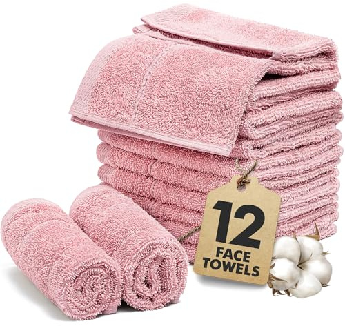 Novo Home Face Towels Pack of 12 – 550 GSM 100% Cotton Washcloths (30x30cm) – Soft, Quick Dry, Highly Absorbent Flannels for Bathroom, Spa, Gym – Baby Pink