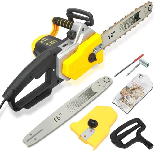 Saw a catena professionale da 16 con sicurezza doppio freno e olio automatico, 2200 W Corda motosega elettrica pesante, 13 m/s velocità taglio per gli alberi, Giallo