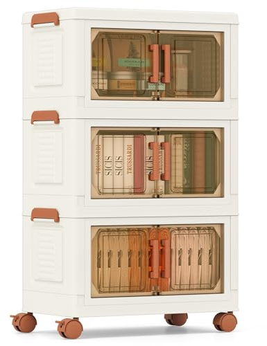 COSTWAY Set 3 Scatole Plastica Impilabili con Coperchio(43,5x25x72,5 cm)