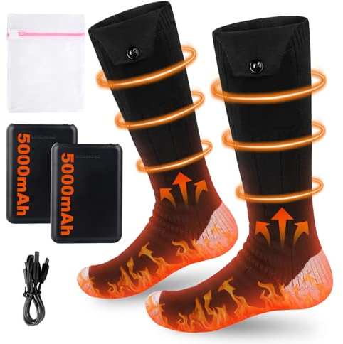 Mineup Calzini Riscaldanti Elettrici, 2×5000mAh Calze Riscaldate Ricaricabili, Calze Riscaldate Uomo Donna, 3 Livelli Di Calore, Lavabile Calz Scaldapiedi Per Sci, Ciclismo, Pesca, Campeggio, Unisex