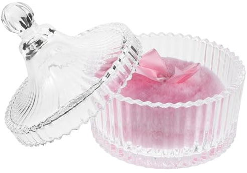 Cabilock Borla de Maquillaje Agradable y Cómoda Extragrande Rosa con Lazo con Recipiente de Vidrio para Rostro y Polvo, Adecuada para Uso Femenino
