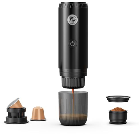 Portable Espresso Maker with Self Heating, 19 Bar Electric Travel Coffee Maker for Camping&Car, 2-in-1 Mini Espresso Machine Compatible with Nespresso Capsules & Ground Coffee, 7800mAh Battery, Black