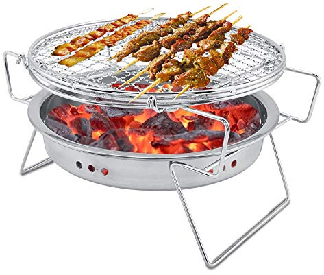 Portable Folding Charcoal Grill, Mini Round Stainless Steel BBQ Stove Compact Barbecue Grill with Carry for Outdoor Camping Patio Backyard Hiking Picnic Backpacking Stove