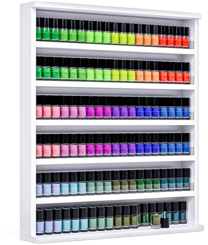 Hausright Nagellackregal Wandmontage mit 6 Ebenen, Stabiler Nagellack Organizer aus MDF & Acryl, Wandregal für bis zu 180 Flaschen, Platzsparende Aufbewahrung für Nagelstudio & Zuhause (Weiß)