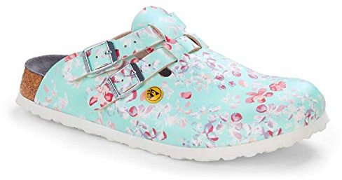 Birkenstock Damen Clogs Kay ESD Birko-Flor - Flowers Fields Mint - Schmal EU 37