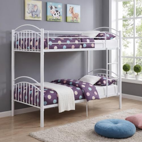 Panana Metal Single 2-Storey Bunk Bed - 2 x 3FT Children's Room Furniture Double Sleepers - No Mattress Included (White)