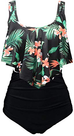 Aidotop Maillots de Bain Femmes 2 Pieces à Volants Vintage Taille Haute Plage Floral Slim Bikini Set