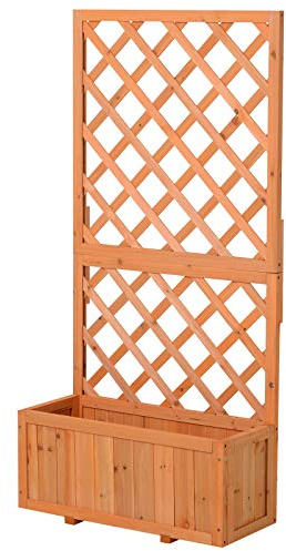 Outsunny Fioriera con Grigliato per Piante Rampicanti e Vaso, Fioriera da Giardino in Legno di Abete Durevole, 72.5x31.5x149.5 cm