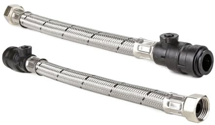 Flexible Tap Hose Connector Pack of 2 - Compression or Push Fit or Push Fit with isolating Valve 300mm Long (15mm Pushfit x 1/2 F x 300mm Long with Isolating)
