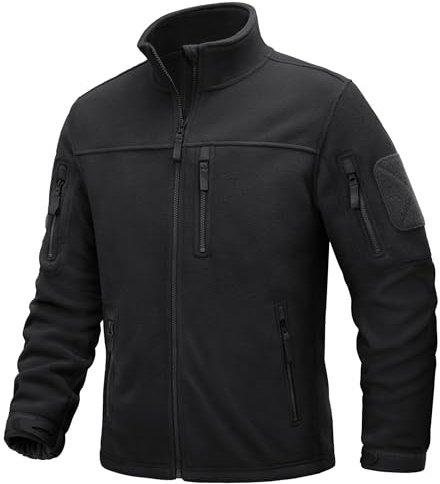 TACVASEN Mens Fleece Jacket Mens Full Zip Winter Military Jacket Warm Outdoor Fleece Coats with Zip Pockets Black