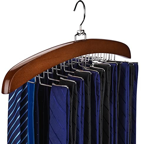 Ulimart Tie Rack 2Pcs Tie Racks for Men Closet 24 Hooks, Wooden Tie Organizer with Upgraded 360°Rotating, Scarves Accessories Closet Organizer for Bras,Tank Tops,Camisoles etc.Walnut…