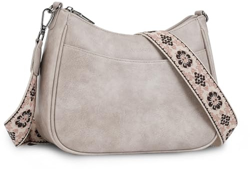 APHISON Petit sac à bandoulière avec large sangle - En cuir végétalien - Pour femme - Avec bandoulière amovible - Fente pour cartes - Sac de voyage, Format A3 - Gris., M, Rétro