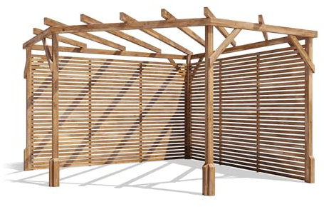 Dunster House Wooden Corner Pergola Kit 10' x 10' – DIY Garden Plant Frame with Slatted Walls Trellis Design, Outdoor Wooden Structure for Climbing Plants, Patio & Garden Decoration, Utopia Diamond