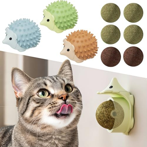 Petinstinct 6 Katzenminzebälle mit 3 Reibeschale, leckbare Katzengras für Katzen zum Kauen, essbares und nachfüllbares Katzenminze Spielzeug, Zahnpflege, Katzenleckerlis