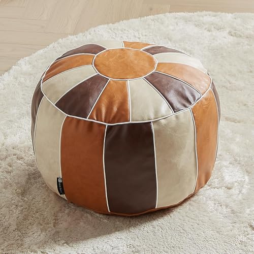 Louis Donné Housse de pouf non rembourrée en cuir synthétique, pouf de style marocain, 53,3 cm, rond, fait à la main pour le rangement et le salon