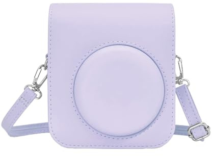 ASFWAGQ Instant kamerafodral kompatibelt med Instax Mini 12/11/9/8 PU-läder resväska med axelrem och väska (lila), Lila, 13.5 cm x 11.7 cm