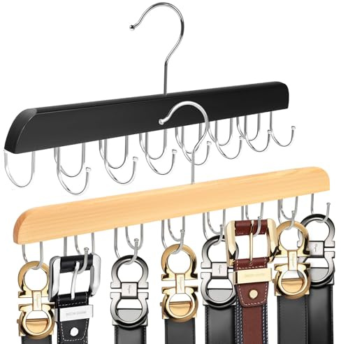 Hshenjhu 2 Piezas Organizador Cinturones, Organizadores de Cinturones con 14 Ganchos Multifuncional Corbatero para Bufandas, Percha para Cinturón, para Corbatas, Bufandas, Chales