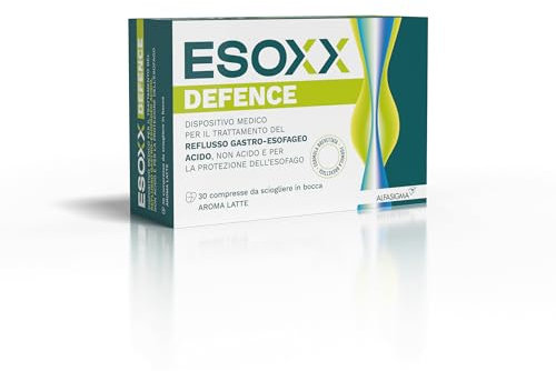 Esoxx Defence, Dispositivo Medico con Azione di Tipo Meccanico, Utile per Ridurre Rapidamente i Sintomi da Reflusso Gastro Esofageo e da Iperacidità, 30 Compresse da Sciogliere in Bocca, Aroma Latte