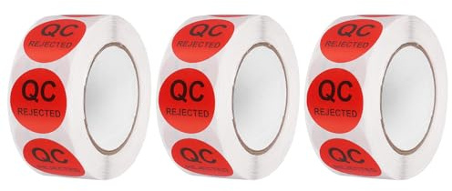 sourcing map 3Roll 1500Pcs QC Rejected Labels, 1 Inch Round Inventory Quality Control Stickers for Warehouse Management Organization Inspection, Red