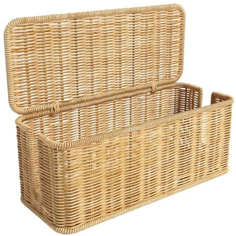 Portacavi con coperchio | Organizzatore in rattan cavo per casa ufficio, 31x12.5x13cm