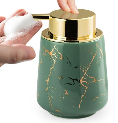 KeeFos Dosificador de Jabón, Dosificador Recargable, Botella de Espuma de Cerámica, Dispensador Jabon Baño, Dispensador de Gel y Champu, Accesorios Baño - Verde