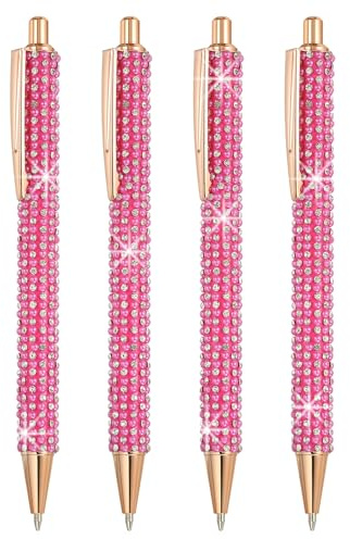 PATIKIL Kulspetspenna i strass, 4-pack kristallpärlor, svart bläck, 1,0 mm, spets, glittrande för kvinnor, present, kontor, anteckning, journalföring, rosenröd