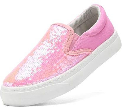 maxvinci Women Canvas Shoes Slip On Sneakers Glitter Sequins Plimsolls Ladies Casual Trainers Flat Shoes Pumps Loafers(Rose 247)