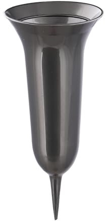 VOSTEEN 5X Grabvase 26 x 11,5 cm dunkelgrau - Vase Friedhof stilvoll und frostsicher - Blumenvase mit Sockel Friedhofsvase