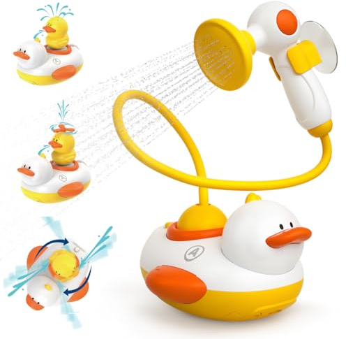 Duckie Baby Bath Shower Head, Toddler Bath Toys for Kids Ages 1-3, Baby Shower Head for Bathtub with Three Squirting Ducks, Birthday Gift for Toddler Boys Girls