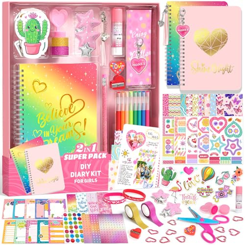 Sunrad 2-Pack Mega Journal Kit for Girls Gifts, Diary Gift for 8 9 10 11 12 13 14 Year Olds Girl, Stationery Set and Scrapbook Kit for Teen Girls, Creative Girl Gifts Ages 8-14, Art and Craft Set