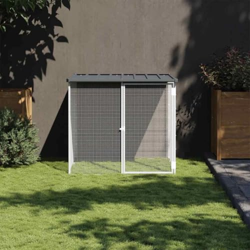 Gabbia per polli con tetto, antracite, 103 x 98 x 90 cm, in acciaio zincato, con design a rete e porta chiudibile, ideale come recinto per polli e piccoli animali