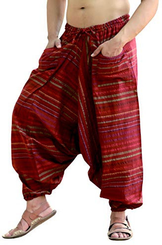 SARJANA Men's Cotton Harem Dance Yoga Drop Crotch Hippie Pants (Free Size, Maroon)