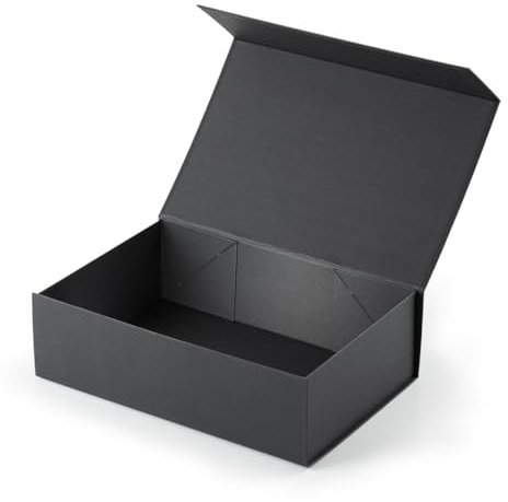 ideas in boxes Premium Geschenkbox mit Deckel faltbar, Geschenkkarton, Magnetbox, Geschenkverpackung für Weihnachten Geburtstag, Magnetfaltbox, Schwarz, 33x22x10cm