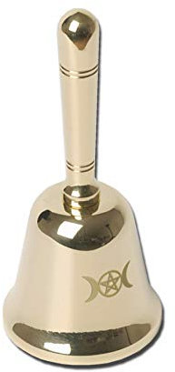 Campana de Altar Wicca, Diosa de la Triple Luna de latón Macizo y Campana de Mano Wicca de Pentagrama, Campana de pentáculo para Ritual de brujería