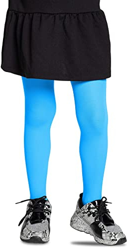 LORES Collants opaques pour fille, Avec pied, Pour l'école de danse classique, 40 deniers, Bleu azur, 134-140