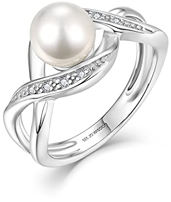JO WISDOM Pärlring för kvinnor, 925 sterlingsilver 7 mm pärlring med 3A kubisk zirkonia, smycken för kvinnor, Silver, Kubisk zirkonia