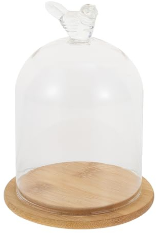 VOSAREA Glass Cover Bell Cloche Dome Vase Dome with Bird Handle Cake Containers with Lids Cheese Cloche Cupcake Display Glass High Borosilicate Miniature