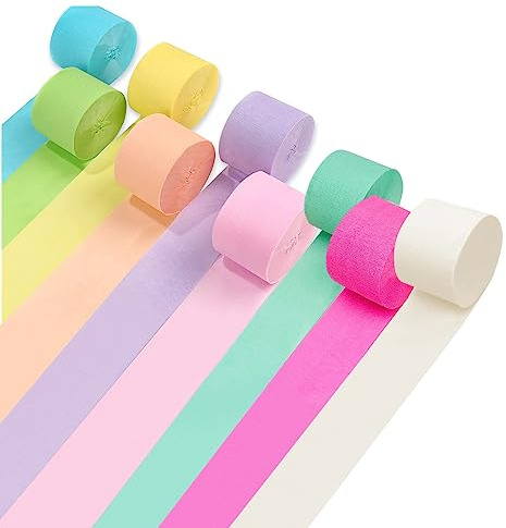 9 Rolls 738ft Pastel Crepe Paper Craft Streamers Hanging,Macaron Color Crepe Paper Rolls Streamers Yellow Green Blue Purple Pink White Crepe Roll Curtain Backdrop Hanging Tassels Festival Party Decor