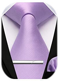 HISDERN Violet Solid Color Wedding Tie and Pocket Square, Classic Tie Clip Set for Men-Multiple Colors