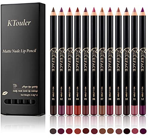 KTouler 12 Farben Matt Lipliner Set,langanhaltende dauerhafte wasserfest Lippenkonturenstift, Natürliches Lippenstift Matt Lipliner