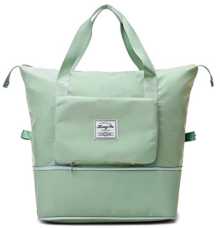 Crazy Bean Bolsa de Viaje Plegable de Gran Capacidad Mujer Bolsa de Gimnasio Impermeables Ligera Bolsa de Equipaje para los Fin de Semana, Vacaciones（Verde）