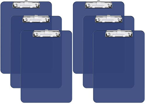 Hnogri Lot de 6 presse-papiers en plastique format A4 standard Plastique dur, Clipboard A4 dessin de mode, Planchettes à pince et porte-formulaires, Clipboard taille 31.5 x 22.5 cm, bleu