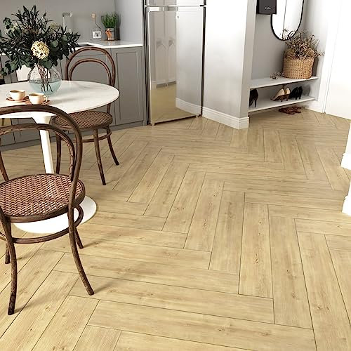 Yullpaper Vinylboden Holzoptik PVC Bodenbelag Selbstklebend Badezimmer Wasserfest PVC Boden Beige Selbstklebende Bodenfliesen 90cmx15cm, 24 Stück Holzoptik Bodenaufkleber für KüChe Schlafzimmer Deko