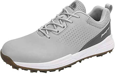 SUMECH Golf Shoes with Spiked for Mens Breathable Waterproof Non-Slip Wide Fitting Big Size,Grey,10 UK