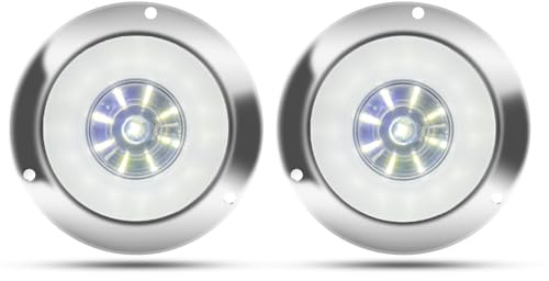 Biqing 2pcs 4 Feux Remorque LED Rond,12V 24V Led Feux Arrière de Remorque Blanc Feu de Recul Lamp Avec Lunette Chromée Eclairage pour Remorque Camion Van Remorque RV