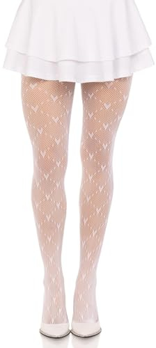Leg Avenue Collant a rete da donna con cuore colpito, bianco, taglia unica