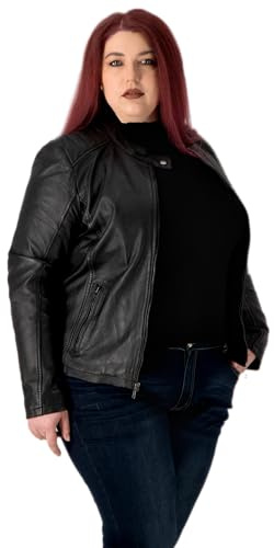 URBAN 5884 Chaqueta de Cuero para Mujer, Riley, Abrigo de Piel de Cordero Auténtica, Chaqueta de Talla Grande, Duradera y Suave, Negro, 52
