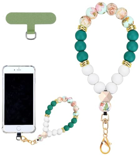 VICHUNHO Marble Silicone Beaded Phone Wrist Strap, Cellphone Lanyard with Tether Tab, Elastic Hands-Free Wristlet Bracelet