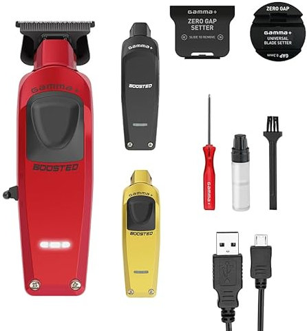 GAMMA+ Boosted Trimmer Tondeuse à Cheveux Professionnelle Homme | Trimmer avec Moteur Rotatif 8.000 rpm |120 Minutes d'autonomie sans fil | Lame Réglables 0 Gap | 3 Coques