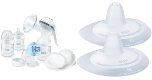 NUK Nature Sense Handmilchpumpe | Still-Set mit Handmilchpumpe, Babyflaschen & Ultra Dry Comfort Stilleinlagen | 6 Stück & Stillhütchen | Brusthütchen zum Stillen | schützt vor wunden Brustwarzen